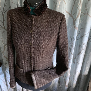 Elie Tahari Reversible Wool Tweed Collar Jacket M